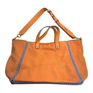 Tory Burch Brown Leather Whipstitched Satchel Shoulder Bag.
